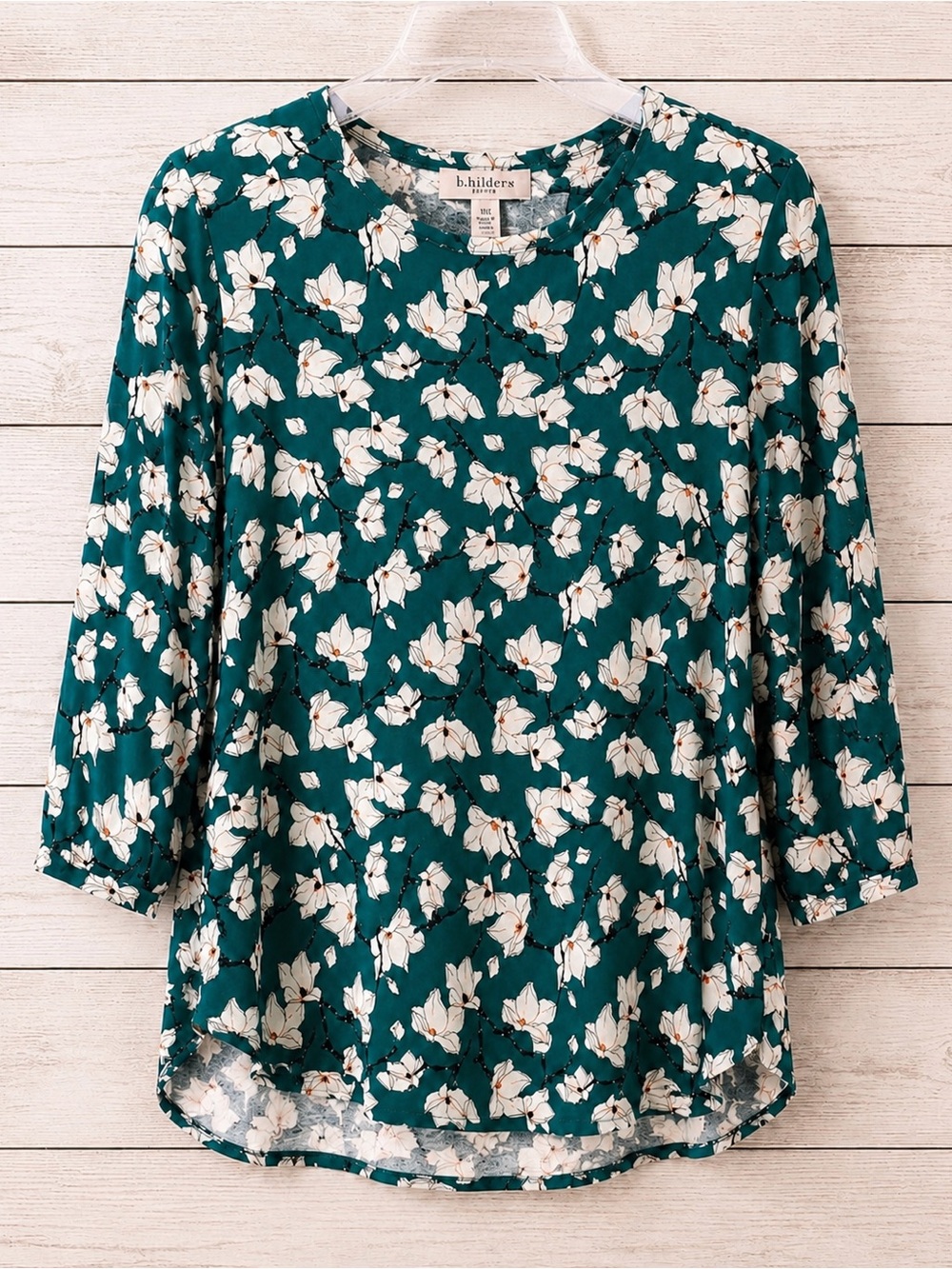 Philosophy Woman 1X Teal Floral Knit Top 3/4 Sleeve Scoop Neck Plus Size